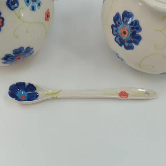 Anthropologie Covered Sugar, Sugar Spoon, and Creamer Set - Picture 6 of 8